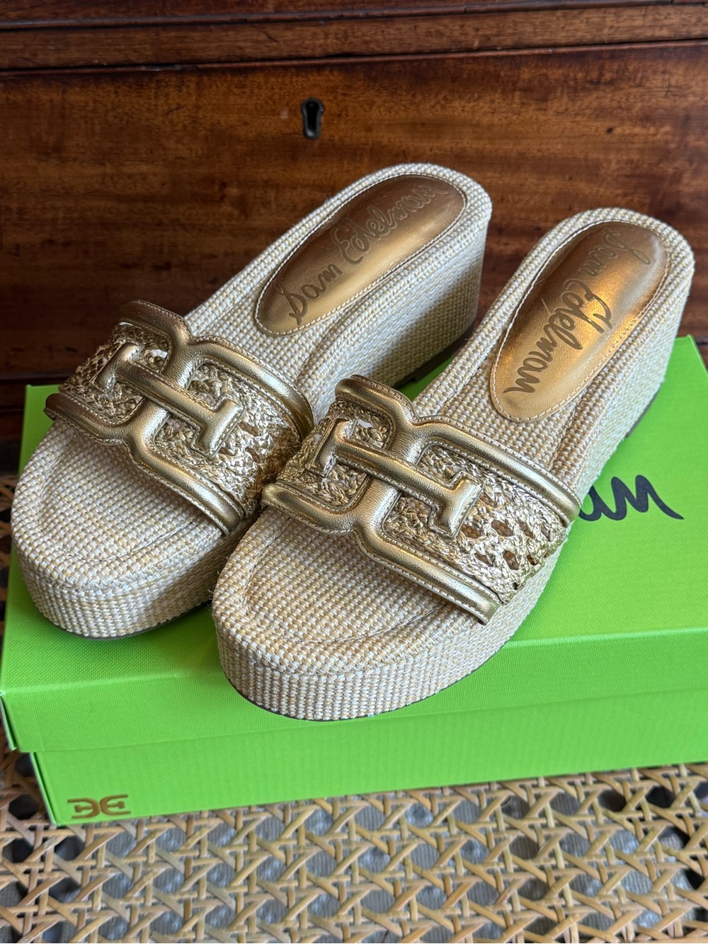 Sam Edelman Gold Woven Platform Slide Sandals-worn once!!